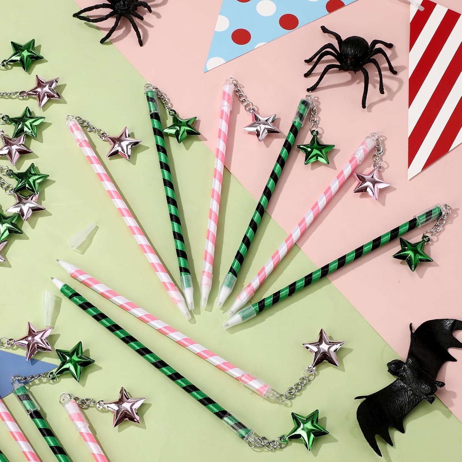 Striped Pens with Star Charms