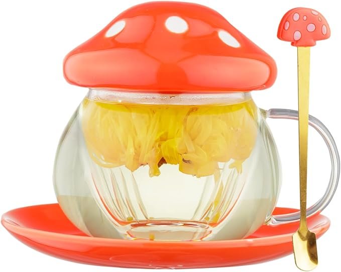 Enchanted Toadstool Mushroom Teacup with Infuser